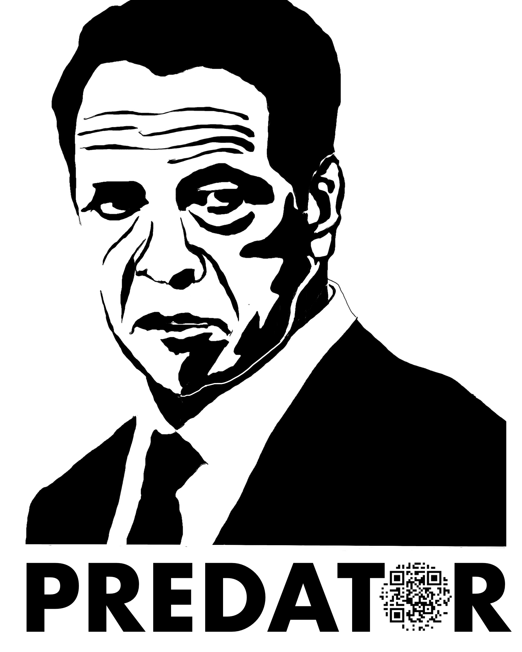 A digital stencil silhouette portrait featuring a predatory-looking Cuomo above the word ‘PREDATOR’ in bold type
